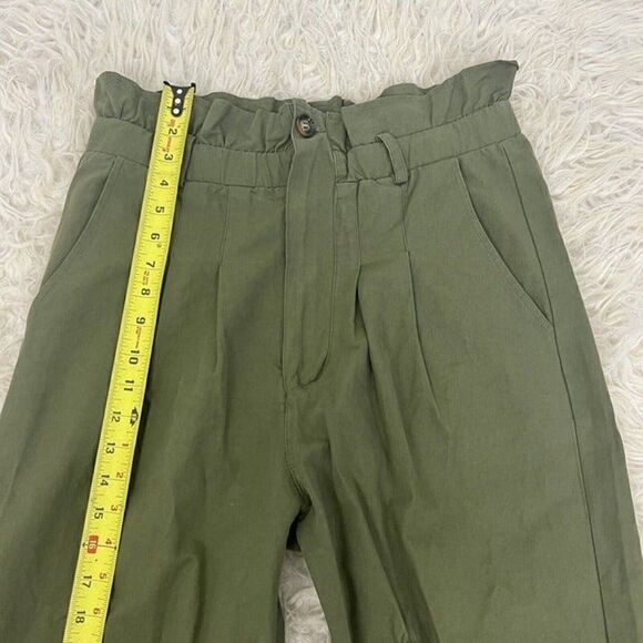 7 For All Mankind Womens Army Green Paperbag Waist Wide Leg Pants Trousers Med - Picture 7 of 9